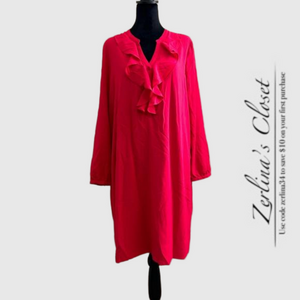 Talbots Petites Cranberry Ruffled Tunic Dress 16P